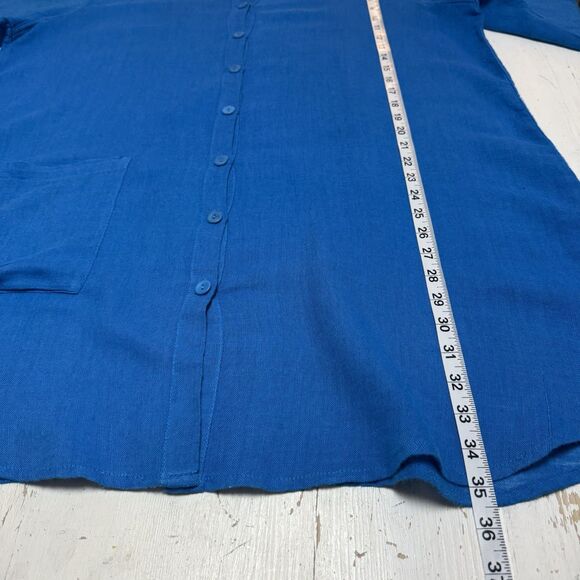 FLAX Tunic Blouse Top Large Linen Cotton Button Up Lagenlook Bright Blue Coastal - Picture 7 of 11